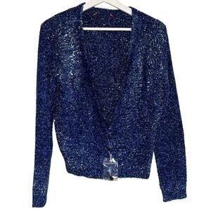Max & Co. Max Mara Fuzzy Long Sleeve V-Neck Cardigan Sweater Royal Blue Size M